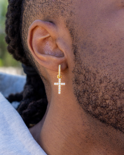 Diamond Cross Hoop Earrings - Gold