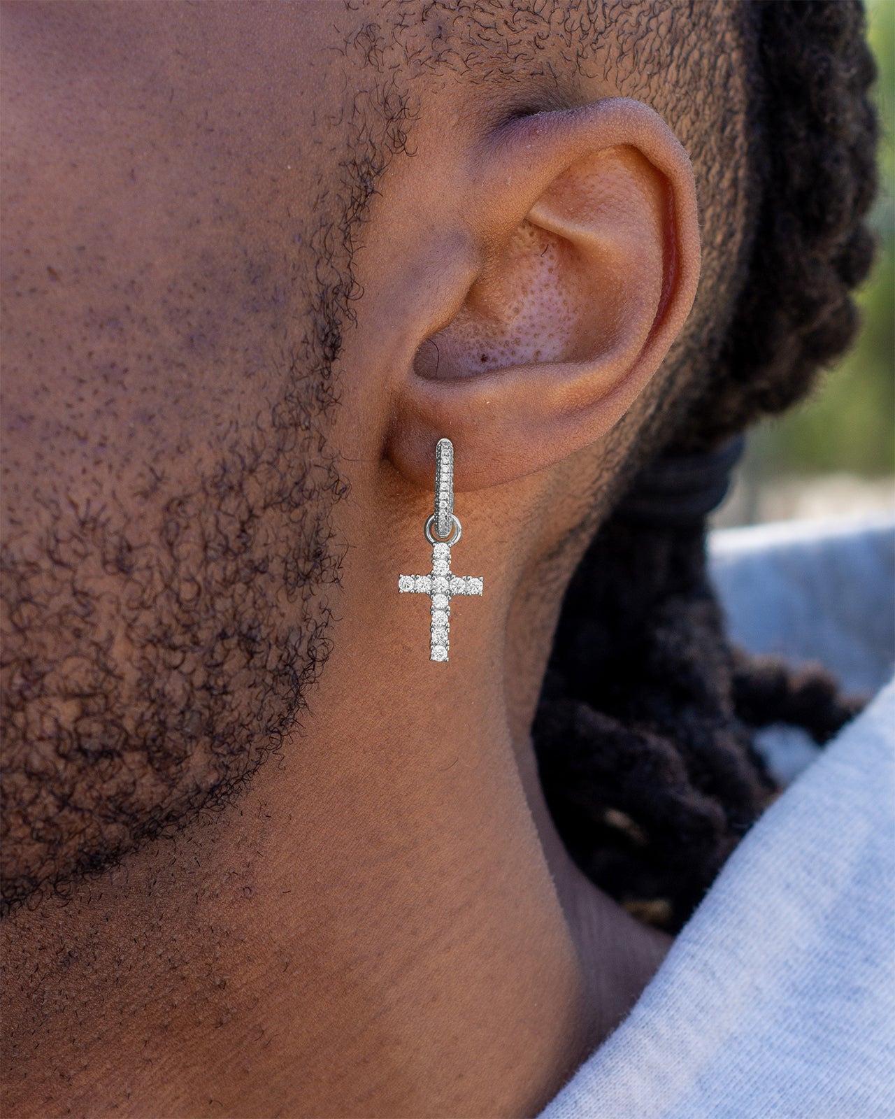 Diamond Cross Hoop Earrings - White Gold